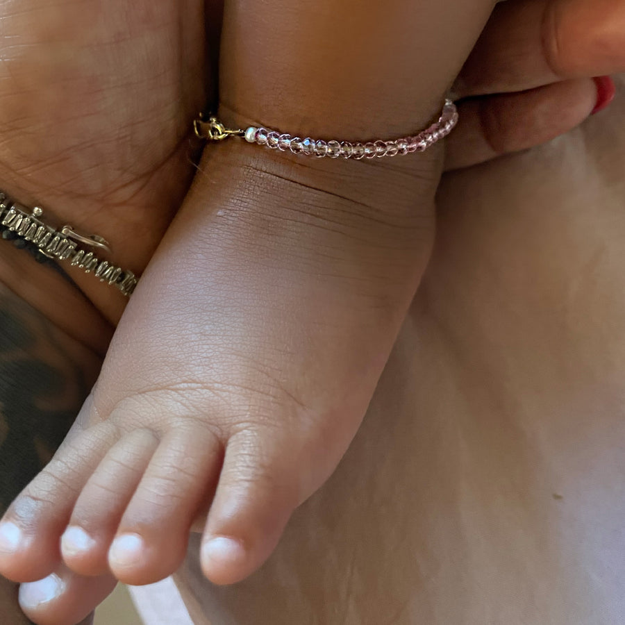 Baby Anklet: Soft Pink Sapphire and Pearl