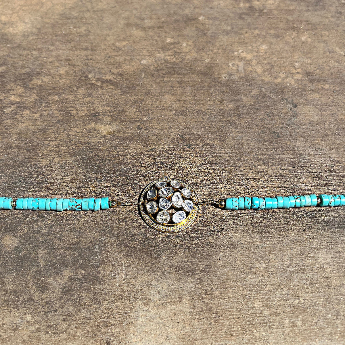 Necklace: Rose Cut Diamonds and Turquoise
